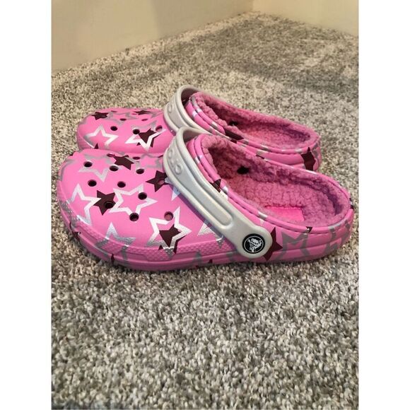 Crocs Classic Lined Girls Pink Star Clog Size 3 Junior - Picture 2 of 3